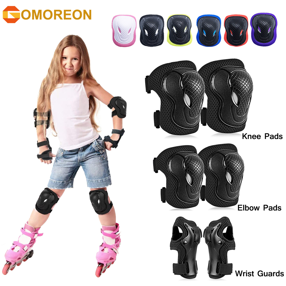 Cycling Safety Gear For Kids - GOMOREON 6Pcs/Set Kids Safety Knee Pads